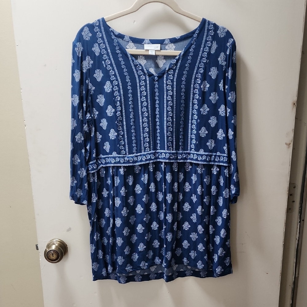 J. Jill Navy and White Patterned Blouse